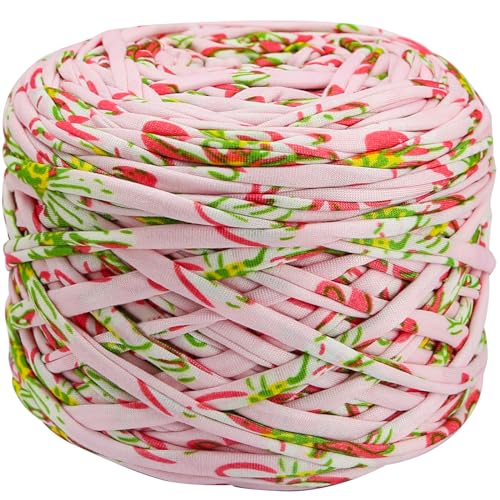 400g T-Shirt Garn elastische Stoff häkeln Tuch Garn für DIY Stricken, 130 Yards Spaghetti Garn dicke Strickgarn für Hand DIY Tasche Korb Kissen Häkeln Projekte, Home Decor(Rosa Blume) von SIMEIQI