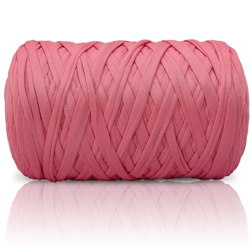 400g T-Shirt Garn elastische Stoff häkeln Tuch Garn für DIY Stricken, 130 Yards Spaghetti Garn dicke Strickgarn für Hand DIY Tasche Korb Kissen Häkeln Projekte, Home Decor（Rose Rosa） von SIMEIQI