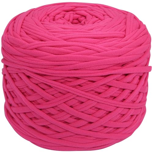 400g T-Shirt Garn elastische Stoff häkeln Tuch Garn für DIY Stricken, 130 Yards Spaghetti Garn dicke Strickgarn für Hand DIY Tasche Korb Kissen Häkeln Projekte, Home Decor(Rosenrot) von SIMEIQI