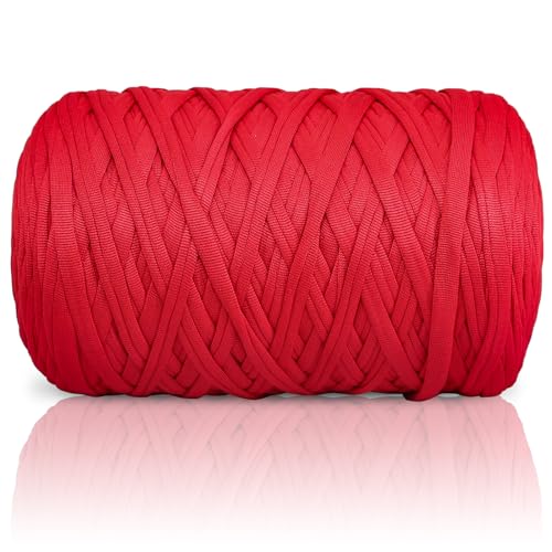 400g T-Shirt Garn elastische Stoff häkeln Tuch Garn für DIY Stricken, 130 Yards Spaghetti Garn dicke Strickgarn für Hand DIY Tasche Korb Kissen Häkeln Projekte, Home Decor（Rot） von SIMEIQI