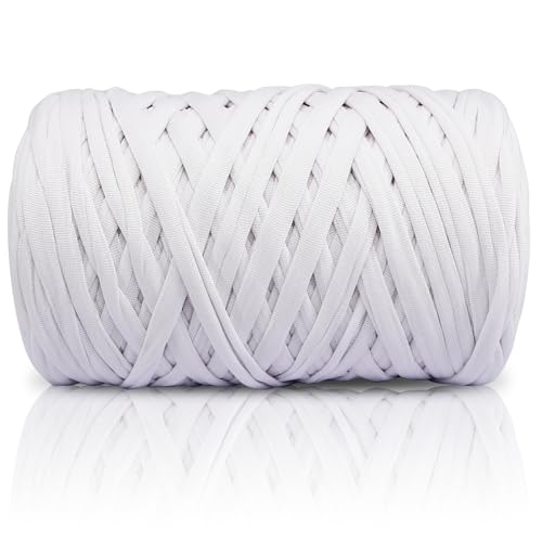 400g T-Shirt Garn elastische Stoff häkeln Tuch Garn für DIY Stricken, 130 Yards Spaghetti Garn dicke Strickgarn für Hand DIY Tasche Korb Kissen Häkeln Projekte, Home Decor（Weiß） von SIMEIQI