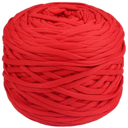 400g T-Shirt Garn elastische Stoff häkeln Tuch Garn für DIY Stricken, 130 Yards Spaghetti Garn dicke Strickgarn für Hand DIY Tasche Korb Kissen Häkeln Projekte, Home Decor (Rot) von SIMEIQI