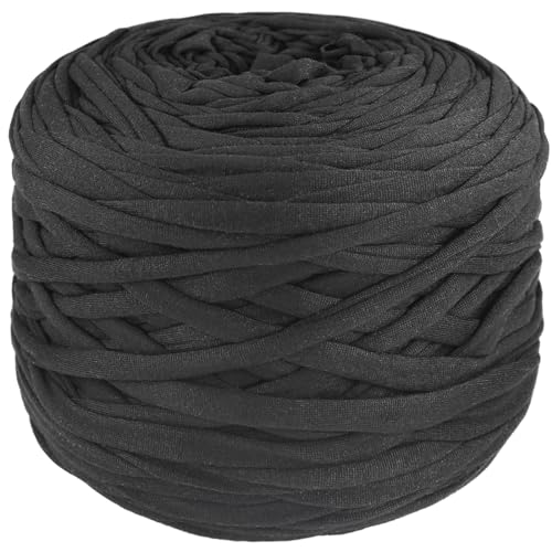 400g T-Shirt Garn elastische Stoff häkeln Tuch Garn für DIY Stricken, 130 Yards Spaghetti Garn dicke Strickgarn für Hand DIY Tasche Korb Kissen Häkeln Projekte, Home Decor (Schwarz) von SIMEIQI