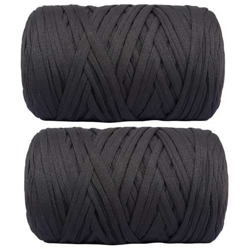 800g T-Shirt Garn elastische Stoff häkeln Tuch Garn für DIY Stricken, 130 Yards Spaghetti Garn dicke Strickgarn für Hand DIY Tasche Korb Kissen Häkeln Projekte, Home Decor（Schwarz） von SIMEIQI