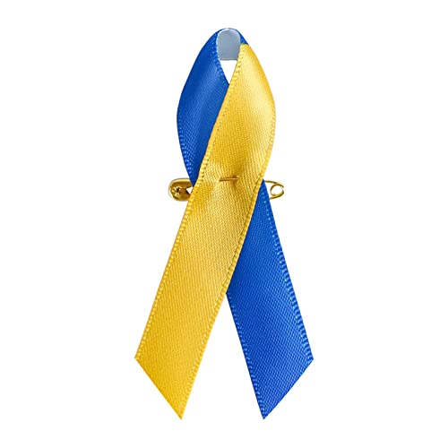 100 Stück Satin-Daunensyndrom-Bewusstseinsband mit Sicherheitsnadeln, blau und gelb, 3,6 x 7,6 cm 100 Stück Satin-Daunensyndrom-Bewusstseinsband mit Sicherheitsnadeln, blau und gelb, 3,6 x 7,6 cm von SIMISI RIBBON