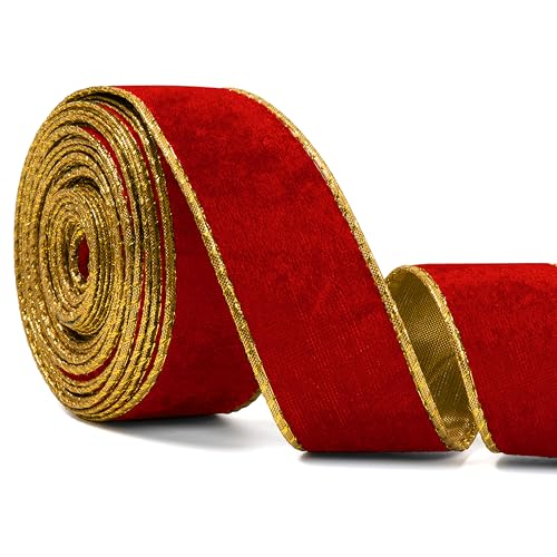 Rotes breites Samtband mit Draht für Weihnachtsbaum, Girlande, Kranz, 3,8 cm, 9,1 m von SIMISI RIBBON