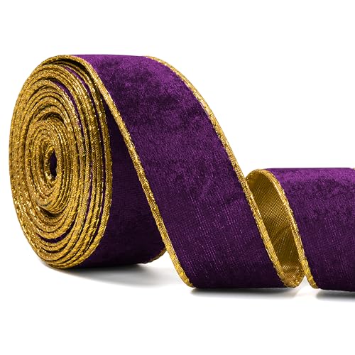 Violettes breites Samtband mit Draht für Weihnachtsbaum, Girlande, Kranz, 3,8 cm, 9,1 m von SIMISI RIBBON