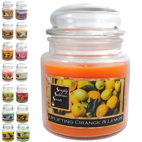 SIMPLY SUBLIME SCENTS - Luxus Duft Kerze - Hochwertige Duftöle - Bis zu 76 Stunden - Belebende Orange und Zitrone - Baumwolldocht - Duftkerze im Glas Jar - Mittelgroß - Gelb von SIMPLY SUBLIME SCENTS