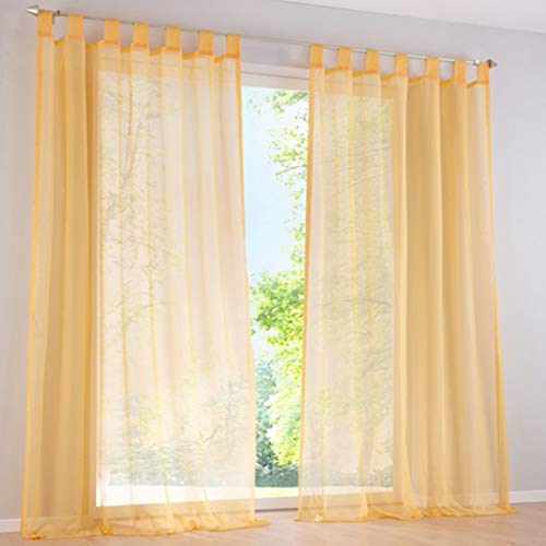 SIMPVALE 2 Stücks Voile Vorhänge zu Gürtelschlaufe transparent Vorhänge Fenster Balkon aus,Gelb,140x250cm von SIMPVALE