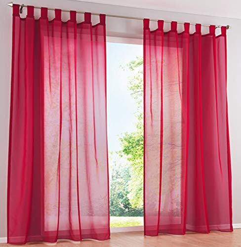 SIMPVALE 2 Stücks Voile Vorhänge zu Gürtelschlaufe transparent Vorhänge Fenster Balkon aus,Rot,140x250cm von SIMPVALE