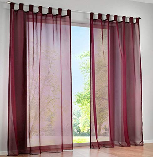 SIMPVALE 2 Stücks Voile Vorhänge zu Gürtelschlaufe transparent Vorhänge Fenster Balkon aus,Weinrot,140x250cm von SIMPVALE