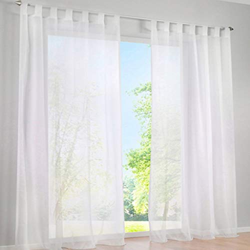 SIMPVALE 2 Stücks Voile Vorhänge zu Gürtelschlaufe transparent Vorhänge Fenster Balkon aus,Weiß,140x270cm von SIMPVALE