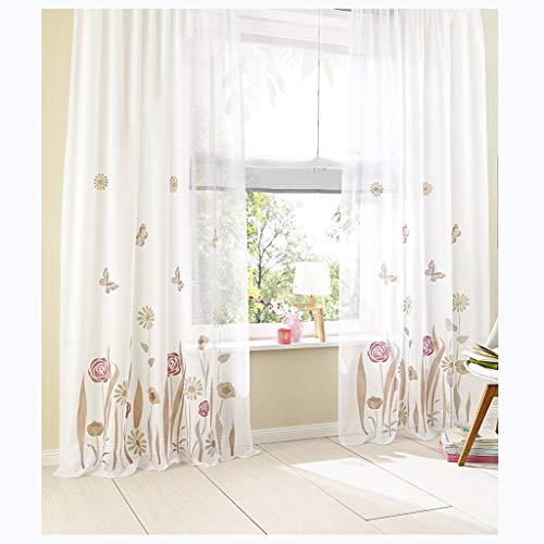 SIMPVALE 2er-Set Vorhänge mit Schlaufen und Blumendruck, Voile-Vorhänge, für Schlafzimmer Wohnzimmer Kinderzimmer Balkon, braun, 150x245cm von SIMPVALE