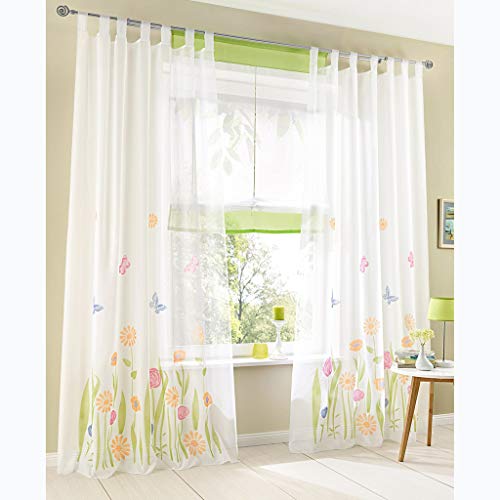 SIMPVALE 2er-Set Vorhänge mit Schlaufen und Blumendruck, Voile-Vorhänge, für Schlafzimmer Wohnzimmer Kinderzimmer Balkon, grün, 150x145cm von SIMPVALE