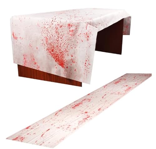 SIMPVALE Blut-Tischdecke Vorhang Gruselige Tischdecke Halloween Dekorationen, 2 Stück, 245 x 75 cm von SIMPVALE