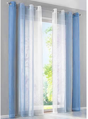 SIMPVALE Gardinen mit Ösen Farbverlauf 2er Set, Vorhang Transparent für Wohnzimmer Kinderzimmer Mädchenzimmer, Lichtdurchlässig Ösenschals Voile Weiß Blau Breite 140 Höhe 225 pro Stück von SIMPVALE