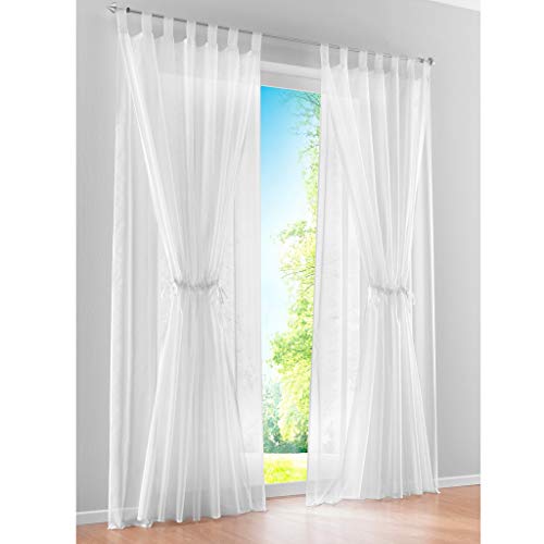 SIMPVALE Simvalle Vorhänge mit Schlaufe Oben und kombinierbar, durchsichtig, Weiß, Netzstoff, für Fenster, Schlafzimmer, Wohnzimmer, Balkon, 2 Stück, weiß, Width 140cm/Height 245cm von SIMPVALE