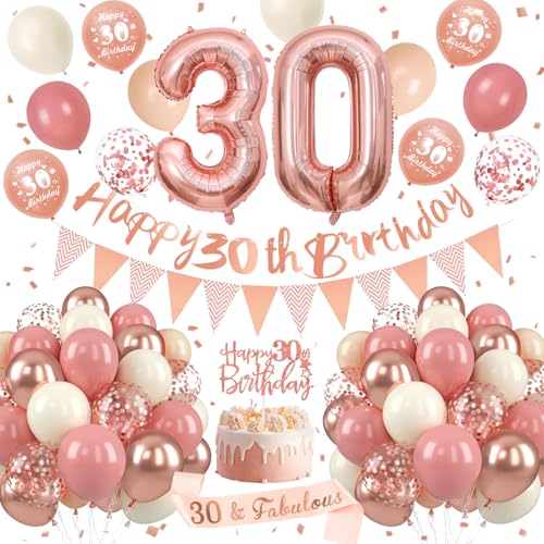 Deko 30 Geburtstag Frau, Luftballons Zum 30. Geburtstag Roségold mit Banner 30. Geburtstag, Schärpe Zum 30. Geburtstag, Folienballon mit Der Zahl 30 für Party Deko 30 Jahre Geburtstag Frauen von SIMSPEAR