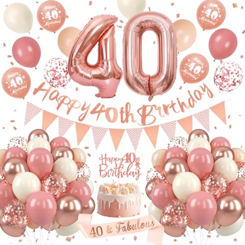 Deko 40 Geburtstag Frau, Luftballons Zum 40. Geburtstag Roségold mit Banner 40. Geburtstag, Schärpe Zum 40. Geburtstag, Folienballon mit Der Zahl 40 für Party Deko 40 Jahre Geburtstag Frauen von SIMSPEAR