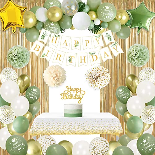 Globos Cumpleaños Decoraciones Verdes,Decoracion Cumpleaños con Pancarta de Feliz Cumpleaños,Pompones,Mantel,Globos de Verdes para Decoraciones de Cumpleaños de Hombre Mujer von SIMSPEAR