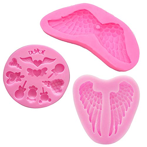 SIMUER 3Pack Silikonform Engelsflügel Schokolade Süßigkeiten Form 3D Backform Kuchen Dekorieren Werkzeuge DIY Silikon Backen Fondant Formen (Angel Wings) von SIMUER