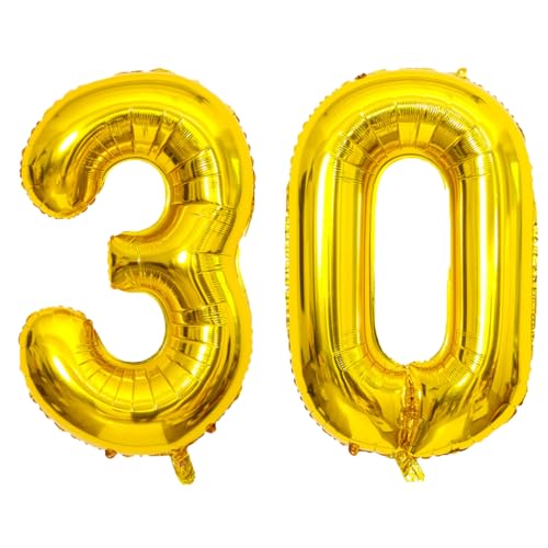 40 Zoll Gold 30 Zahlenballons, Riesen Jumbo Helium Mylar Folie Gold Zahlenballons für Geburtstag, Gold Mylar Digital Ballons für 30 Geburtstag Jubiläum Party Dekorationen Supplies von SINBEE