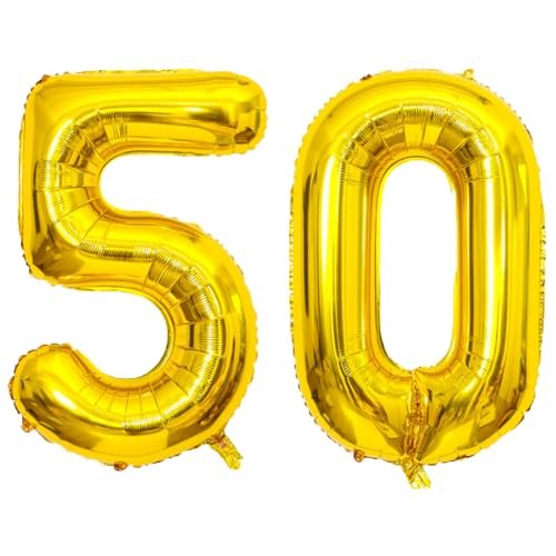 40 Zoll Gold 50 Zahlenballons, Riesen Jumbo Helium Mylar Folie Gold Zahlenballons für Geburtstag, Gold Mylar Digital Ballons für 50 Geburtstag Jubiläum Party Dekorationen Supplies von SINBEE