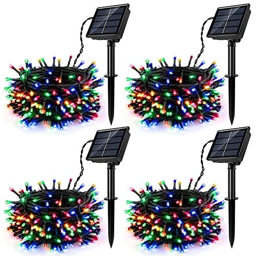 [4 Stück]Solar Lichterkette Aussen Bunt, 12M 100LEDs Solar Lichterkette Außen mit 8 Modi, Automatisches Aufladen, Wasserdicht KupferDraht Solarlichterkette für Balkon, gartendeko, Bäume, Terrasse von SINGCHUNGTE