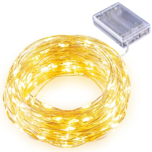 SINGCHUNGTE 10m Lichterkette Batterie, 100LED Lichterkette innen Kupferdraht, IP44 wasserdicht Weihnachtsbeleuchtung für Weihnachten, Hochzeit, Party, Garten, Deko (Warmweiß) von SINGCHUNGTE