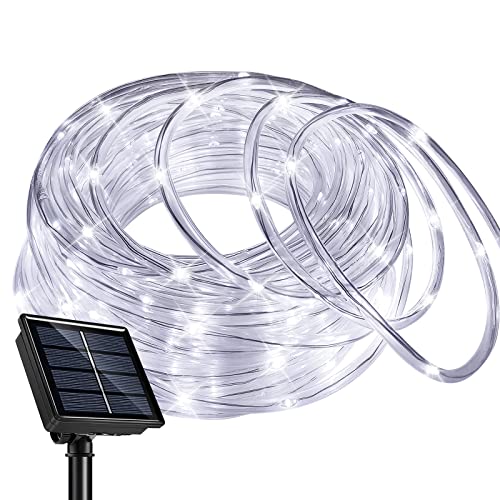 SINGCHUNGTE 12M Solar Lichtschlauch Außen, 100LED Wasserfest Lichtschlauch,Farbe 8 modi lichterschlauch für Garten,Trampolin,Schwimmbad (Weiss) von SINGCHUNGTE