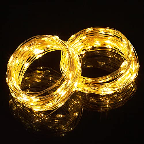 SINGCHUNGTE 2 Stück 10m Lichterkette Batterie, 100LED Lichterkette innen Kupferdraht, IP44 wasserdicht Weihnachtsbeleuchtung für Weihnachten, Hochzeit, Party, Garten, Deko (Warmweiß) von SINGCHUNGTE