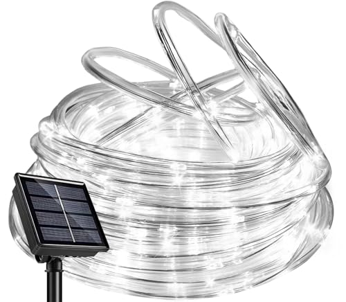 SINGCHUNGTE 22M Solar Lichtschlauch Außen, 200LED Wasserfest Lichtschlauch,Farbe 8 modi lichterschlauch für Garten,Trampolin,Schwimmbad (Weiss) [Energieklasse E] von SINGCHUNGTE