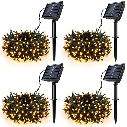 SINGCHUNGTE [4 Stück] Solar Lichterkette Außen 12M, 400LEDs Lichterketten Aussen, IP65 Wasserdicht Solarlichterkette Beleuchtung Deko für Garten, Terrasse, Yard, Haus, Hochzeit(Warmweiß) von SINGCHUNGTE