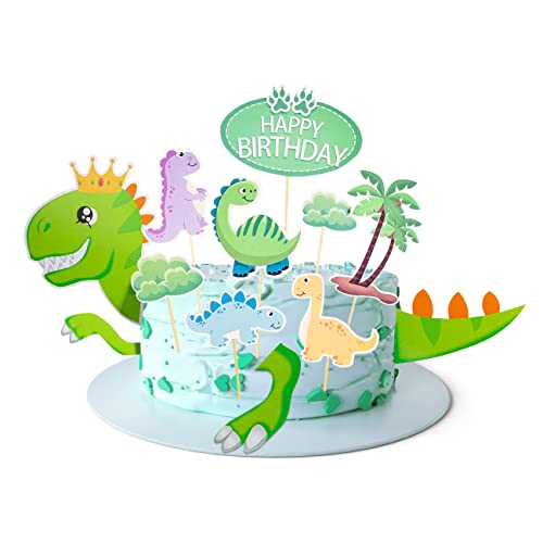 OMIGA Dinosaurier Kuchen Topper Dinosaurier Geburtstag Deko Kuchendeko Geburtstag Junge Mit Kleber und Holzstock für Kindergeburtstagstorte Dinosaurier Thema Party Deko von OMIGA