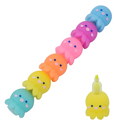 SIPLIV 5 Stück bunte Textmarker, Oktopus-Form, stapelbar, Mini-Pastell-Textmarker-Set, niedliche Marker für Kinder, Studenten, Schreiben, Graffiti, Schulbedarf – Octopus von SIPLIV