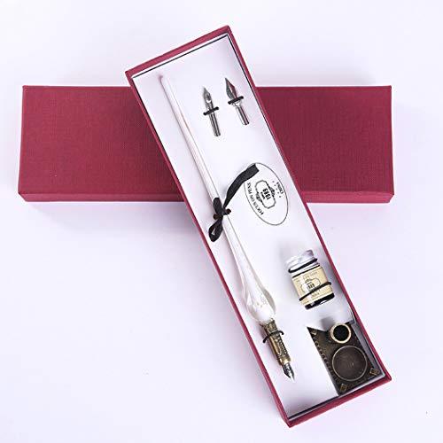 SIPLIV Handgefertigte Kristallglas Dip Pen Füllfederhalter Kit Vintage Kalligraphie Unterschriften Stift für Geburtstag Weihnachten Geschenk Kunst Dekoration Set, Weiß von SIPLIV