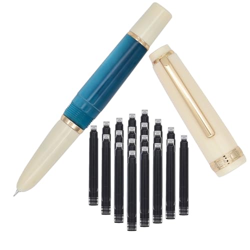 SIPLIV Jinhao 82 Mini Acryl Füllfederhalter, kurzer Absatz Pocket Travel Pen mit Tintenkonverter und 20 schwarzen Tintenpatronen - Extra feine Feder mit Kapuze, Pfauenblau von SIPLIV