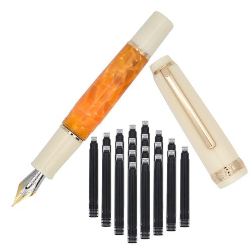 SIPLIV Jinhao 82 Mini Acryl Füllfederhalter, kurzer Absatz Pocket Travel Pen mit Tintenkonverter und 20 schwarzen Tintenpatronen - Iridium Feine Feder, Orange von SIPLIV