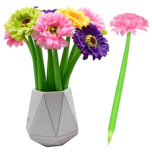 SIPLIV Kugelschreiber mit künstlichen Blumen, kreativer Sonnenblumen-Tintenroller, schwarz, 0,5 mm, Gelschreiber für Schule, Büro, Partyzubehör, Dekoration, bunte Sonnenblume, 12 Stück von SIPLIV