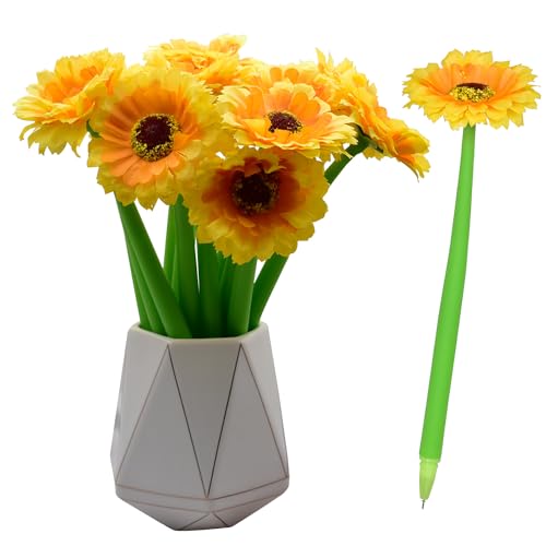 SIPLIV Kugelschreiber mit künstlichen Blumen, kreativer Sonnenblumen-Tintenroller, schwarz, 0,5 mm, Gelschreiber für Schule, Büro, Partyzubehör, Dekoration, gelbe Sonnenblume, 12 Stück von SIPLIV