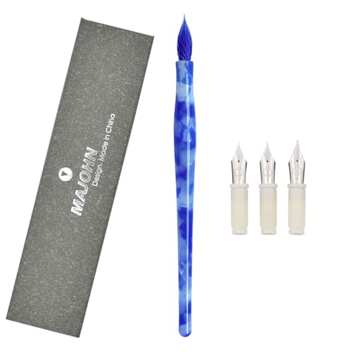 SIPLIV MAJOHN Multifunktionaler Doppelzweck Stift Glasfeder Dip Pen mit 3 Arten Ersatz Füllfederhalter Feder Harz Schreiben Unterschrift Malerei Stift - Blau von SIPLIV