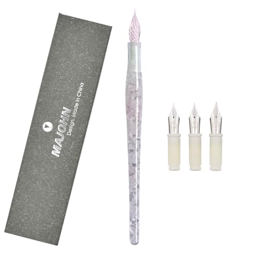 SIPLIV MAJOHN Multifunktionaler Doppelzweck Stift Glasfeder Dip Pen mit 3 Arten Ersatz Füllfederhalter Feder Harz Schreiben Unterschrift Malerei Stift - Rosa von SIPLIV