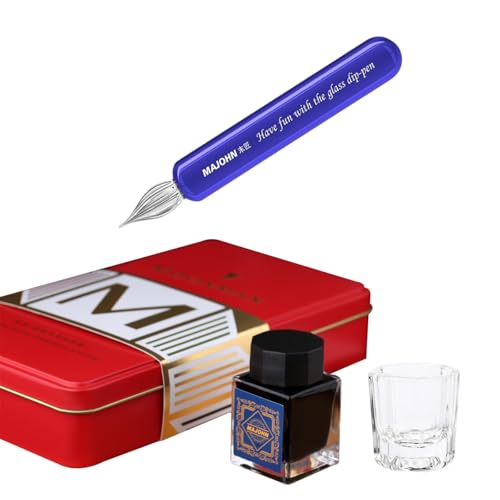 SIPLIV Majohn Crystal Glass Dip Pen Füllfederhalter Kit Vintage Kalligraphie Signaturen Stift mit Flaschentinte und Reinigungsbecher, Blau von SIPLIV