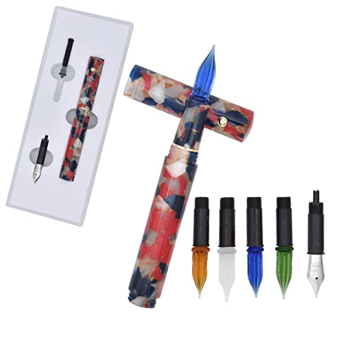 SIPLIV Resin Acryl Multifunktionaler Doppelzweck Stift Glas Dip Pen Füllfederhalter Taschenformat Reise Kurzer Stift mit 5 Arten Ersatz Stiftfeder - Blau von SIPLIV