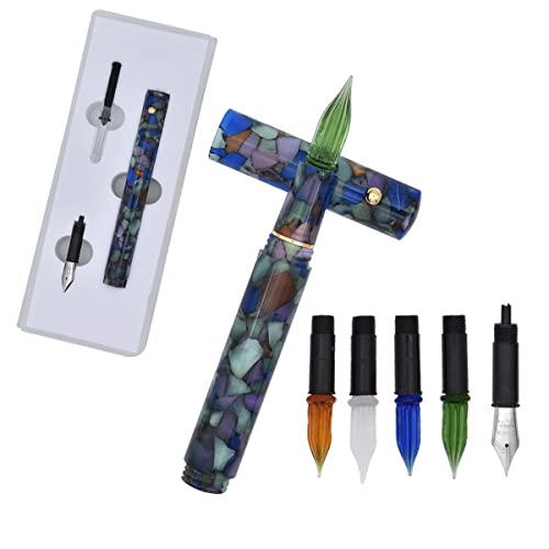 SIPLIV Resin Acryl Multifunktionaler Doppelzweck Stift Glas Dip Pen Füllfederhalter Taschenformat Reise Kurzer Stift mit 5 Arten Ersatz Stiftfeder - Grün von SIPLIV