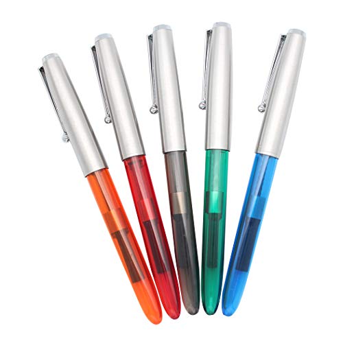 SIPLIV Set von 5 Jinhao 51a Edelstahl Kappe transparent Stift Füllfederhalter Set Schreibwaren Schule Bürobedarf Schreibwaren Geschenk, ef Nib, Vielfalt Farbe (blau, grün, grau, orange, rot) von SIPLIV