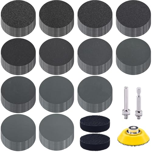 SIQUK 130 Stück Schleifscheiben Klett 50mm Nasse Trockene Schleifpapier Schleifpads Körnung 80-10000 Schleifblätter Sandpapier Rund für Auto Polieren Holz Metall von SIQUK