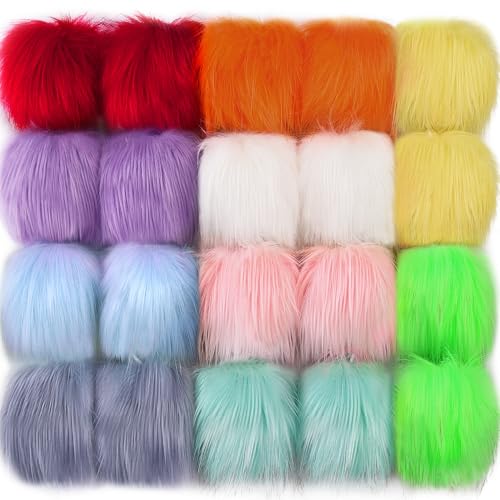 SIQUK 20 Stück Kunstpelz Pom Pom Bälle DIY Faux Fuchspelz Flauschige Pom Pom mit elastischer Schlaufe für Hüte Schlüsselanhänger Schals Handschuhe Taschen Zubehör, Regenbogenfarbe von SIQUK