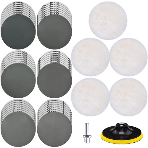 SIQUK 55 Stück Schleifscheiben Klett 125mm Polierhaube Klett Set, Nasse Trockene Schleifpapier Polierpads Schleifpads Körnung 1000/1500/2000/3000/4000/5000 für Auto Polieren Holz Metall von SIQUK