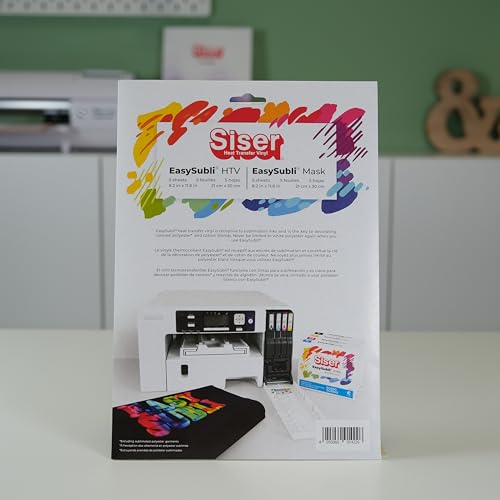 Siser Easy Subli Pack 5+5 Transfer-Vinyl zum Aufbügeln, bedruckbar mit Sublimationsdruckern, 5 Blatt A4 von Easy Subli und 5 Blatt A4 Applikationstape von SISER